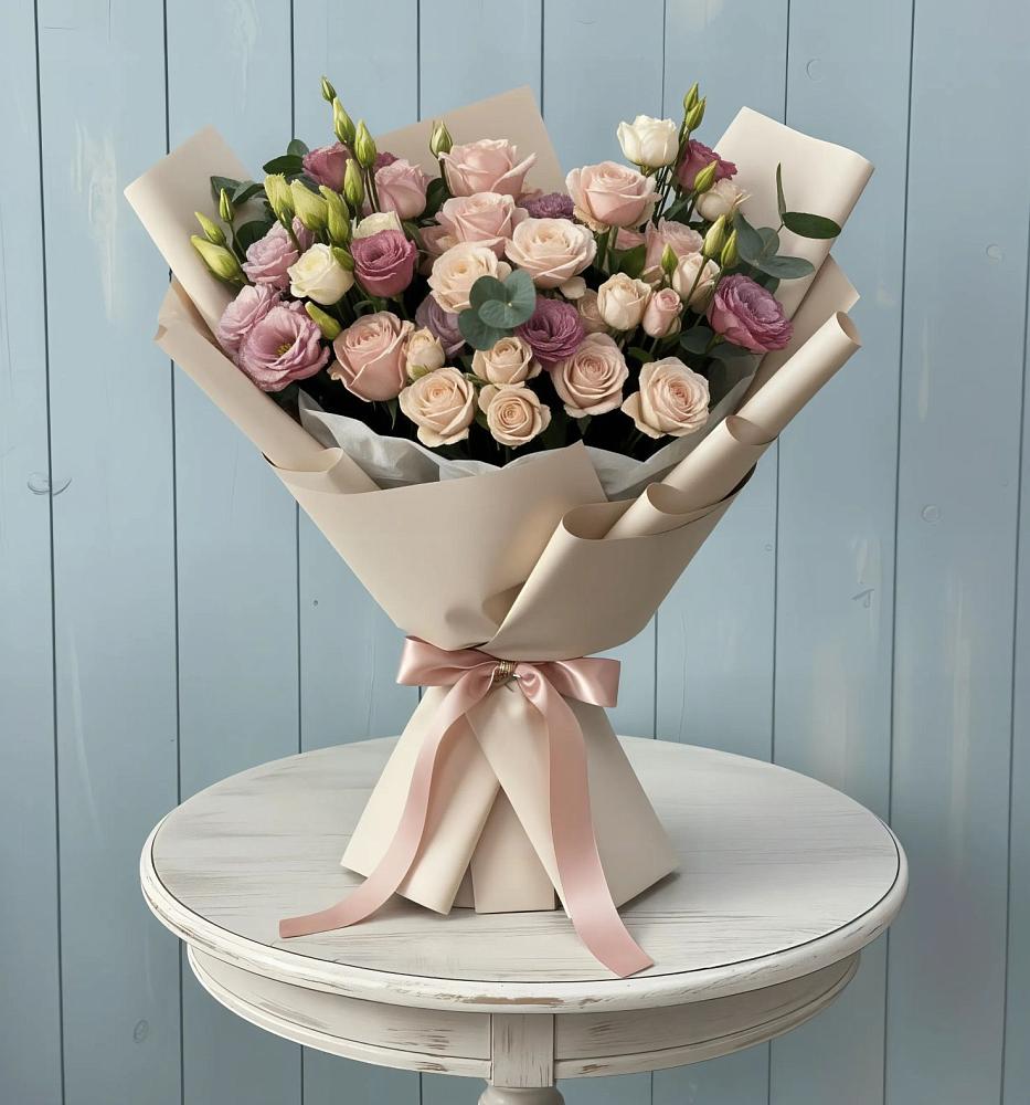 Букет цветов из: Розы и Лизиантусы в Саяногорске